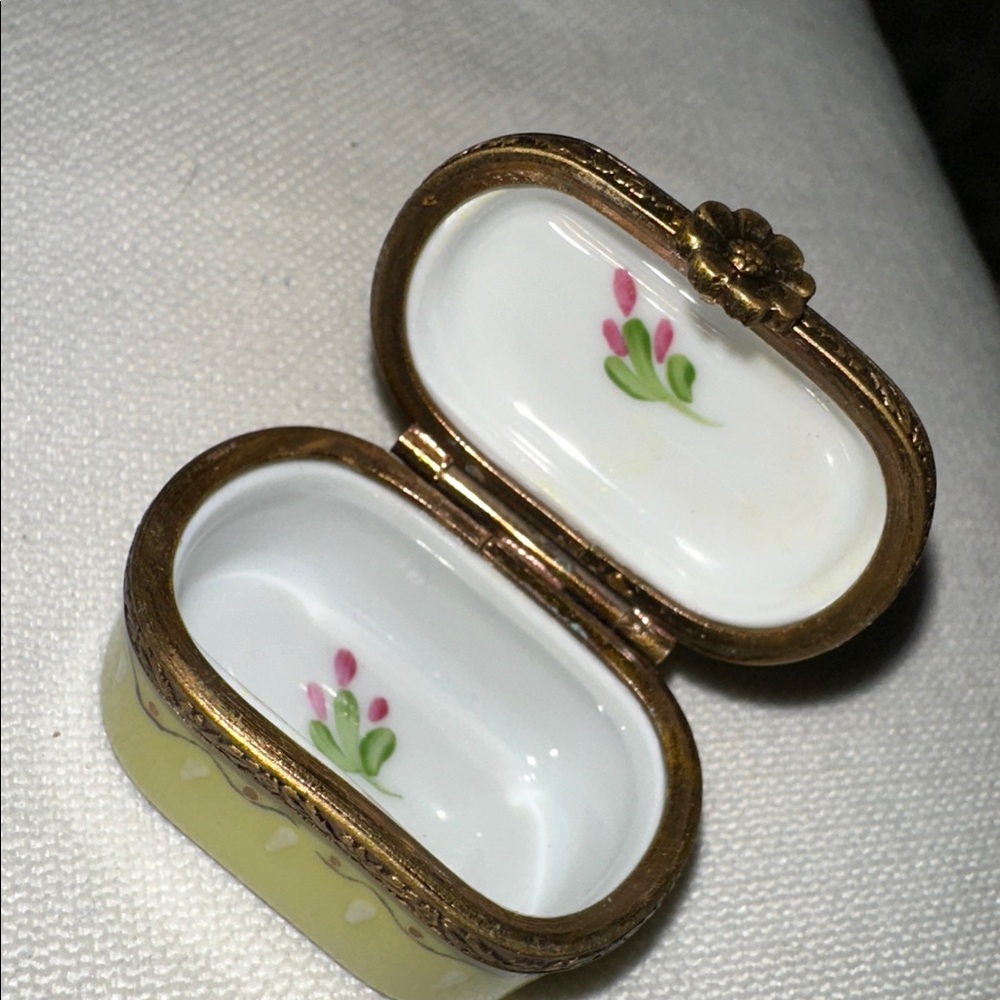 Limoges Yellow Floral Porcelain Box - Picture 2 of 3